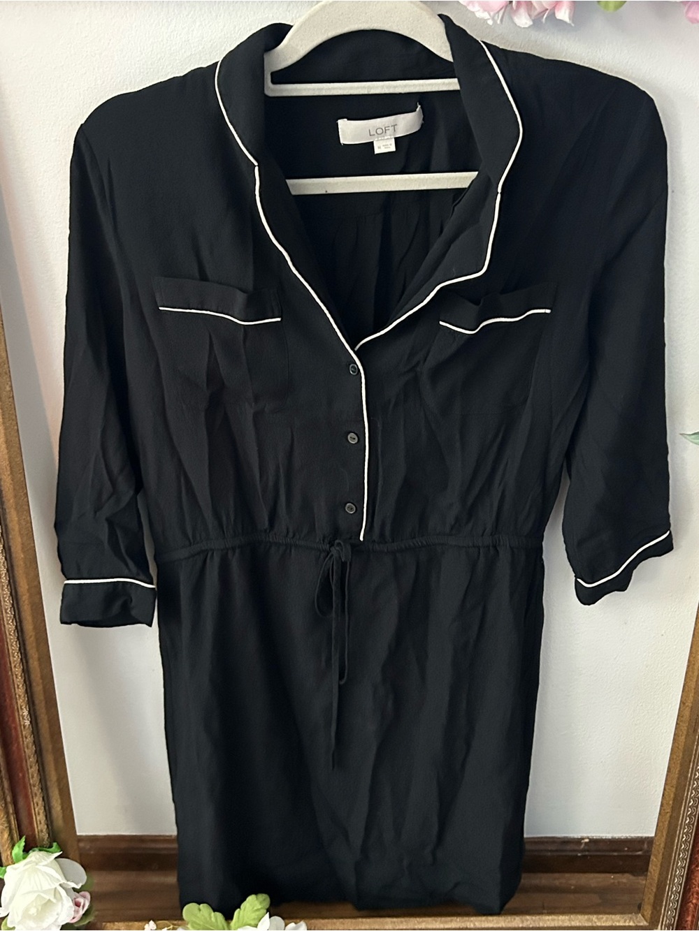 LOFT Black Contrast-Piped Dress